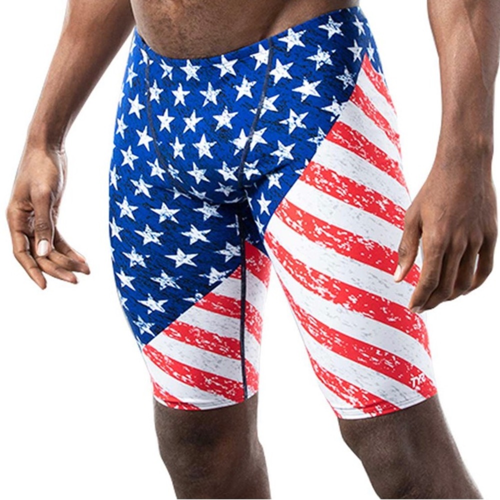 TYR Star Spangled Jammer Swimsuit Men’s Red White Blue Patriotic NEW